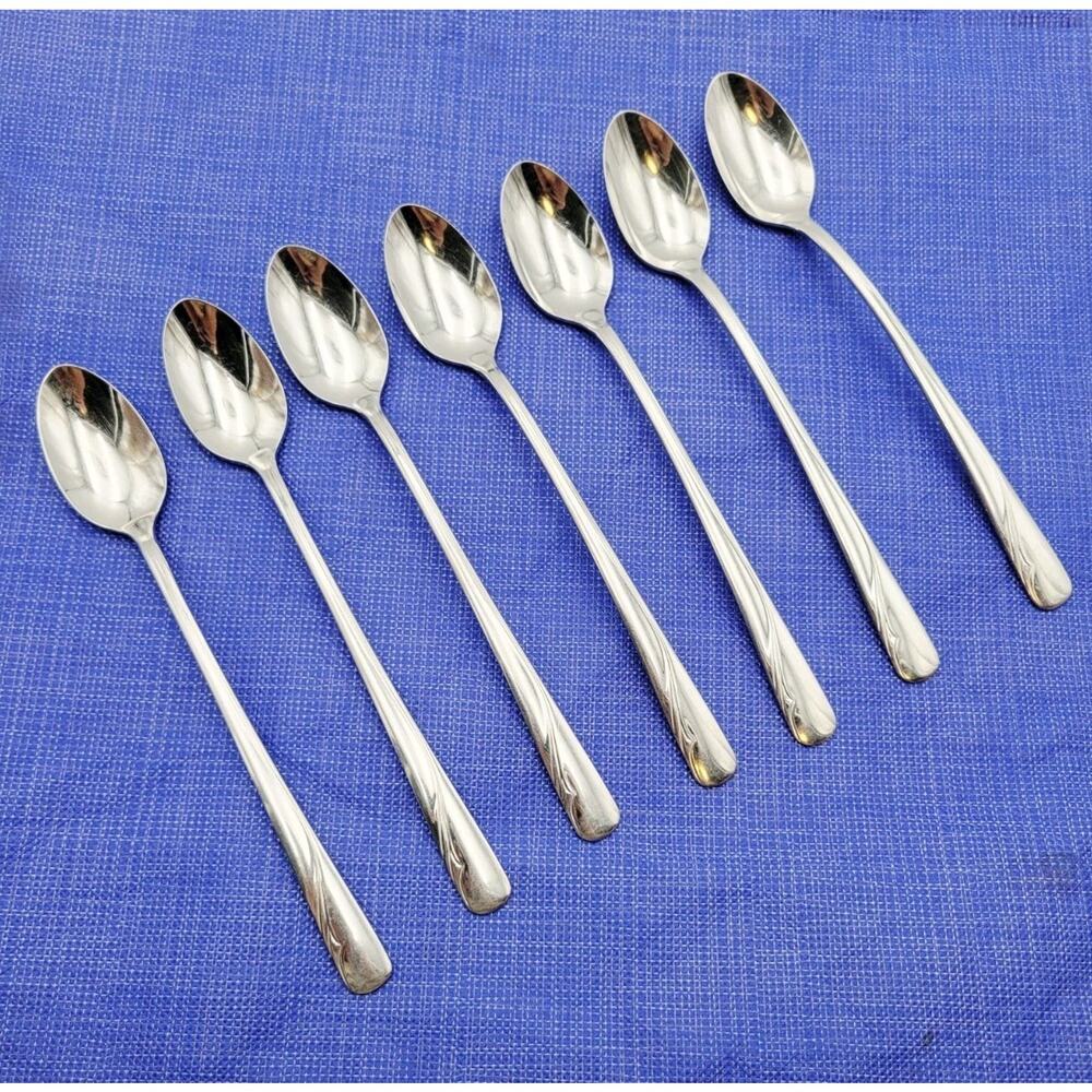 Set of 7 Oneida Oceanic Iced Teaspoon Stainless Flatware Vtg